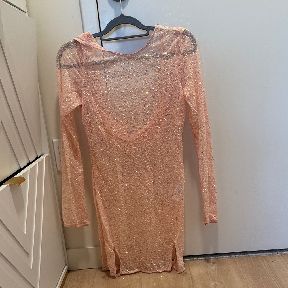 PrettyLittleThing Pink Glitter Backless Dress